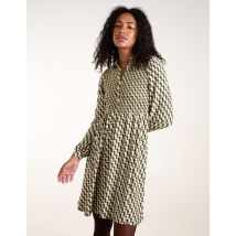 Geometric Shirred Mini Shirt Dress - L / GREEN