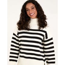 High Neck Striped Jumper - M/L / Ivory/Black