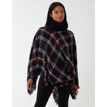 Tartan Roll Neck Poncho - ONE / BLACK