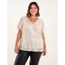 Curve Sequin Flutter Sleeve Top - 22/24 / Champagne