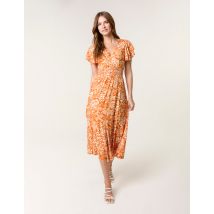 Ruffle Sleeve Elasticated Midi Dress - 10 / ORANGE