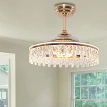 Lightsin 60cm Modern Gold Crystal Ceiling Fan with Light