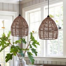 Lightsin Boho Rattan Pendant Light – Handwoven Wicker Ceiling Light Fixture for Living Room, Kitchen, and Bohemian Interiors