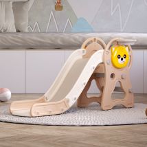 2-in-1 Sturdy Toddler Slide with Basketball Hoop for Indoor Outdoor