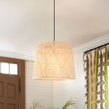 Lightsin Bamboo Pendant Light – Handwoven Cylindrical Ceiling Light with Cross-Weave Shade for Kitchen, Bedroom & Living Room