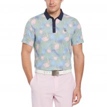 Filtered Flamingo Print Golf Polo Shirt In Black Iris