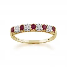 Classic Ruby & Diamond Half Eternity 9ct Yellow Gold  Ring