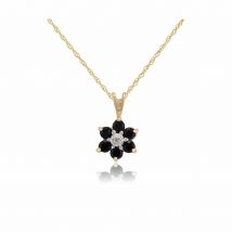 Floral Round Sapphire & Diamond Cluster Pendant in 9ct Yellow Gold