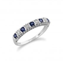 Classic Round Sapphire & Diamond Half Eternity Band in 9ct White Gold