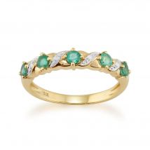 Classic Art Nouveau Round Emerald & Diamond Half Eternity Ring In 9ct Yellow Gold