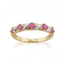 Classic Art Nouveau Round Ruby & Diamond Half Eternity Ring In 9ct Yellow Gold