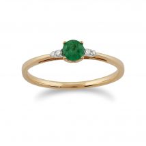 Classic Round Emerald & Diamond Ring in 9ct Yellow Gold