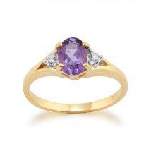 Classic Amethyst & Diamond Ring in 9ct Yellow Gold