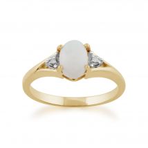 Classic Oval Opal & Diamond Ring in 9ct Yellow Gold