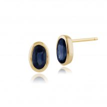 Classic Oval Blue Sapphire Stud Earrings in 9ct Yellow Gold