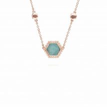 Amazonite Flat Slice Hex Necklace in Rose Gold Plated Sterling Silver