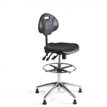 Workliving Werkstoel PU Hoog - Alu onderstel - Glijdoppen - (N)EN 1335 - Voetenring - Baliestoel - Kassastoel