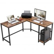 Mazazu - Bureau - Laptop tafel - L-vormig - Hout/Metaal - Bruin/Zwart - 138x138x75