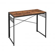 Mazazu - Computertafel - Opklapbaar bureau met 8 haken - Spaanplaat/Metaal - Industrieel Ontwerp - Vintage - Bruin/Zwart - 100x50x76