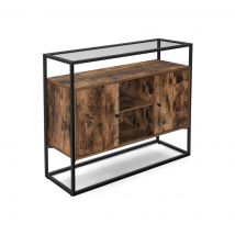 Mazazu Home - Dressoir - Met glazen oppervlak - Industieel - Spaanplaat - Bruin/Zwart - 100x35x80