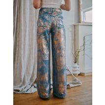 High Waisted Upcycled Copper Metallic Flare Jeans