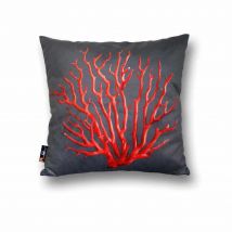 Coral Square Cushion Cover - Red on Grey, 45 x 45 cm