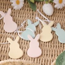 6 Pastel Ceramic Bunny Hanging Decorations