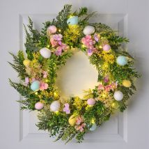 60cm Pre Lit Oversized Easter Wreath with Removable Egg Garland