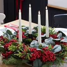 Red Berry Advent Wreath & TruGlow® Taper Candle Table Decoration