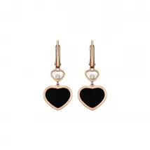 Chopard Happy Hearts 18ct Rose Gold Diamond Onyx Earrings