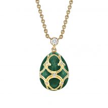 Faberge Heritage Yellow Gold Diamond & Green Guilloché Enamel Petite Egg Pendant