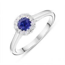 18ct White Gold 0.17ct Sapphire 0.47ct Diamond Halo Ring - L