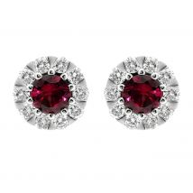 18ct White Gold Ruby Diamond Cluster Stud Earrings
