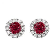 18ct White Gold 0.11ct Diamond Ruby Round Cluster Stud Earrings - Option1 Value White Gold