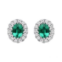 18ct White Gold 0.29ct Emerald Diamond Oval Stud Earrings - Option1 Value White Gold