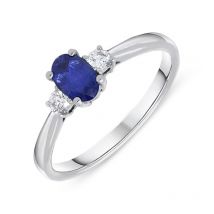 18ct White Gold Sapphire Diamond Oval Trilogy Ring