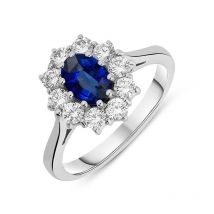 18ct White Gold Sapphire and Diamond Claw Set Cluster Ring - Option1 Value White Gold