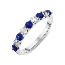 18ct White Gold Sapphire Diamond Claw Set Half Eternity Ring - Option1 Value White Gold