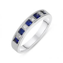18ct White Gold Sapphire Diamond Princess Cut Half Eternity Ring - Option1 Value White Gold