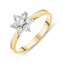 18ct Yellow Gold 0.37ct Diamond Flower Cluster Ring - N