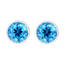 9ct White Gold Blue Topaz 4mm Round Rub Over Set Stud Earrings