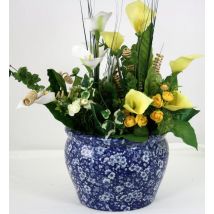 Ceramic Planter, Vintage Blue & White Daisies Design