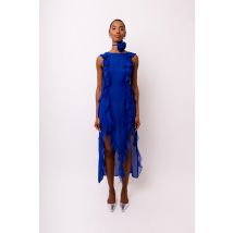 Roma Blue Ruffle Chiffon Midi Dress