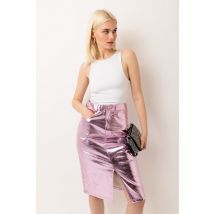 Lupe Ice Pink Metallic Leather Midi Skirt