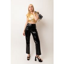 Lupe Black Vinyl Leather Metallic Trousers