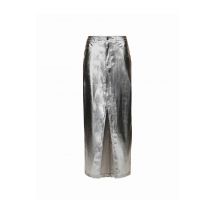 Lupe Silver Metallic Leather Maxi Skirt