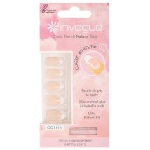 Invogue False Nails Coffin Medium Length - Classic French Natural Bare
