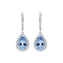 18ct White Gold 1.90ct Aquamarine 0.61ct Diamond Pear Cut Drop Earrings