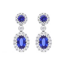 18ct White Gold 1.03ct Sapphire 0.41ct Diamond Cluster Drop Earrings