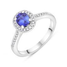 18ct White Gold 0.72ct Sapphire 0.19ct Diamond Halo Ring - N